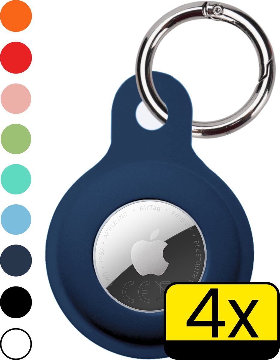 Hoesje Geschikt voor Apple AirTag 2e generatie Hoesje Sleutelhanger Houder - Siliconen Hoesje Geschikt voor Apple AirTag 2 Hoesje - Donkerblauw - 4 Stuks