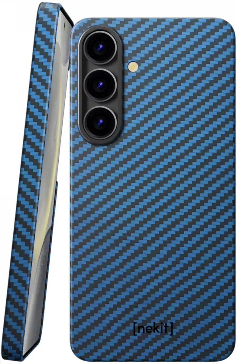 NEKIT Fiber Hoesje Geschikt voor Samsung Galaxy S25 Plus - Compatibel met MagSafe en Qi2 - High-tech Kevlar Aramidevezels 1500D - Back Cover Ultra Dun - Blauw