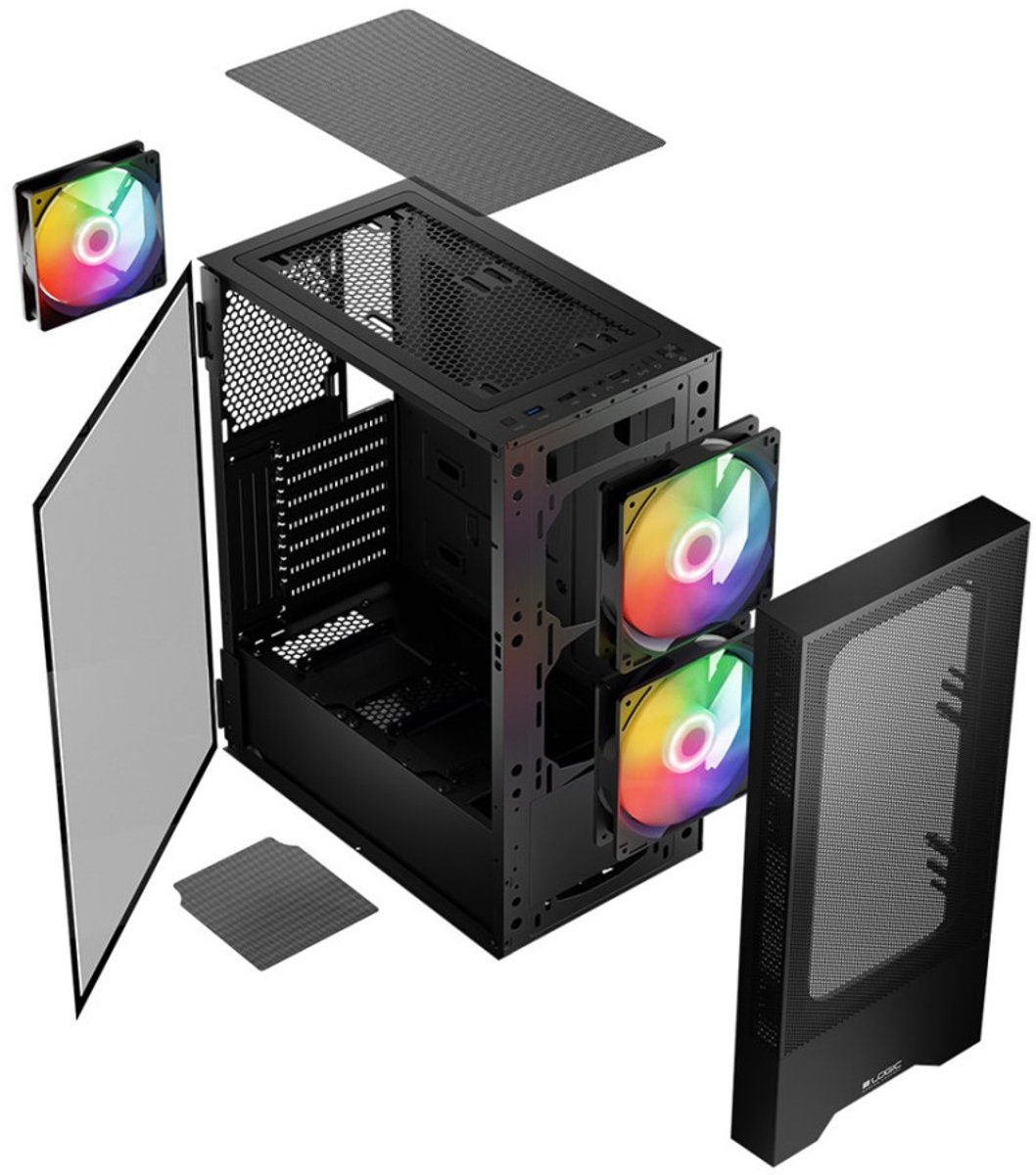 Logic Arya ARGB Midi Tower USB 3.0 – Zwarte Gamingbehuizing