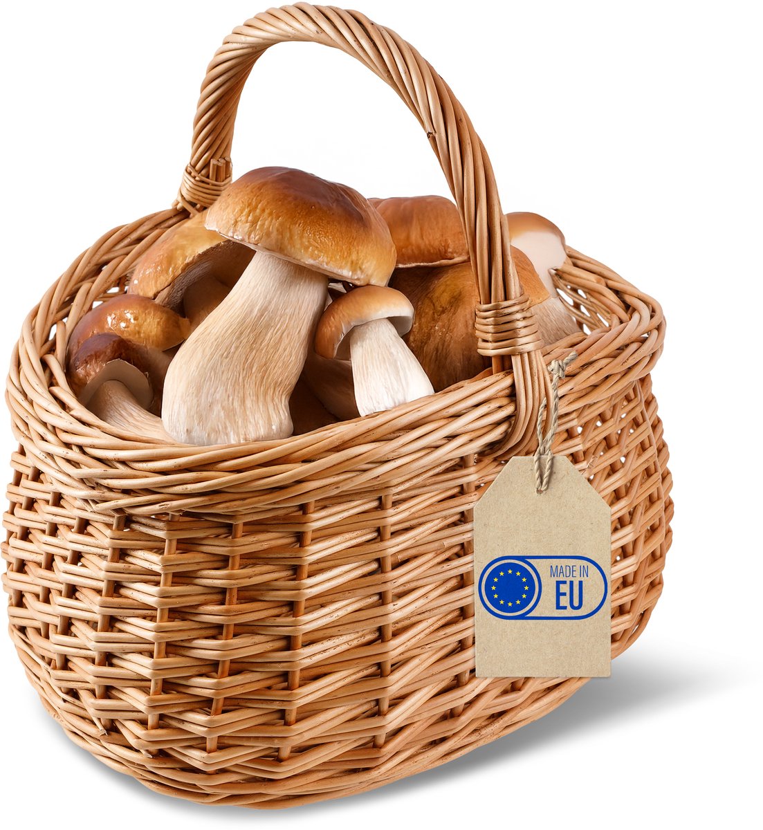 Creative Home grote picknickmand rieten mand met handvat boodschappenmand | 43 x 33 x 40 cm | paddenstoelenmand donkerbruin | gemaakt van donker en licht riet | universeel