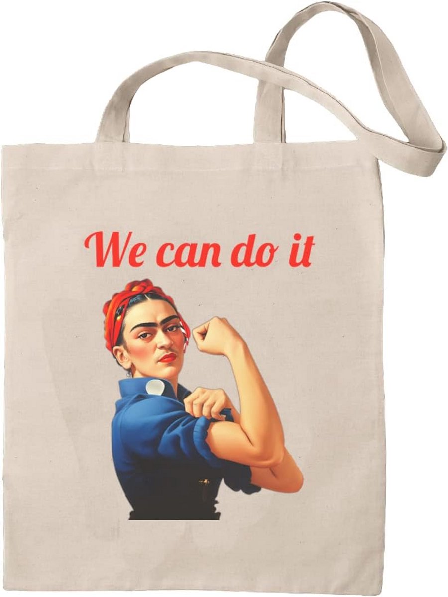 Duurzame Stoffen Tas met Uniek "We Can Do It" Ontwerp - Beige
