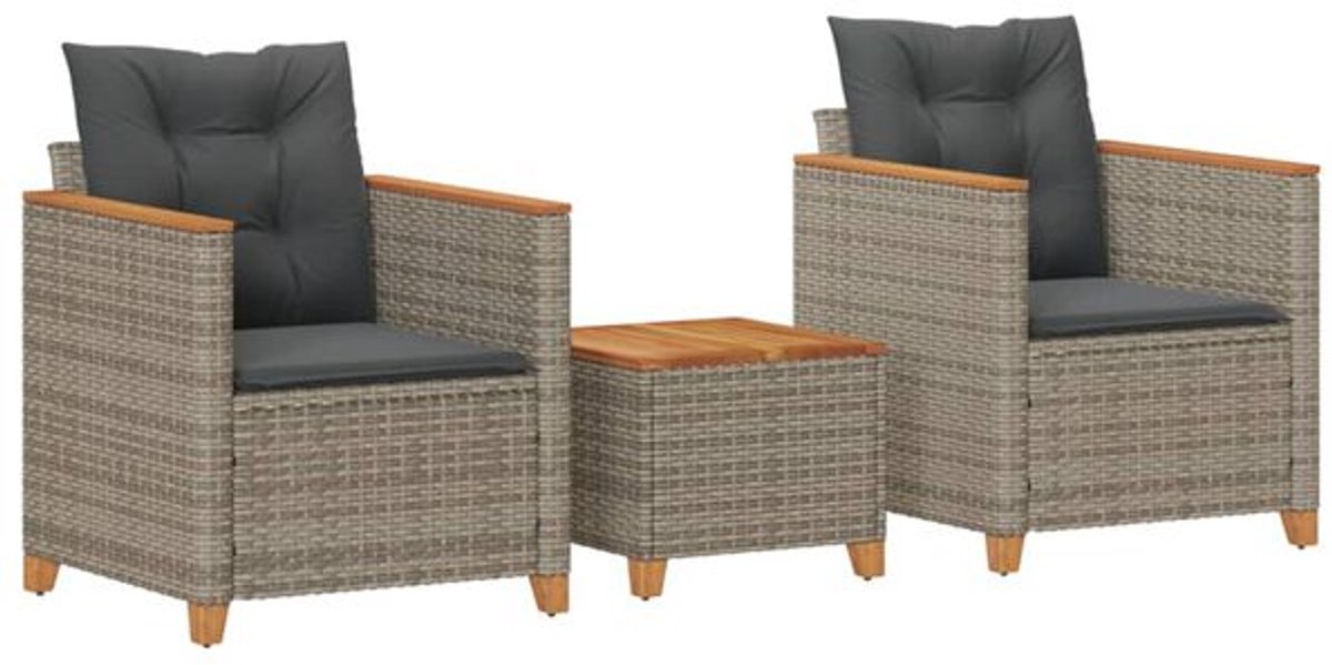 Balkonset 2 personen - Tuinset - Bistroset - Weerbestendig - 3 delig - Tuintafel en 2 stoelen - 2 personen - PE-rattan en gepoedercoat staal - Grijs