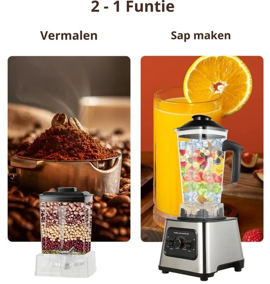 MakkelijkMooi Krachtige Tafelblender inhoud 2.5 ltr - Keukenmachine, Juicer, IJscrusher en Blender in 1 - Smootie maker - 6000W van Merkloos — afbeelding 4