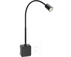 Wandleeslamp Zwart met Stekker en Flexibele Arm - 3 Kleurstanden & Dimbaar