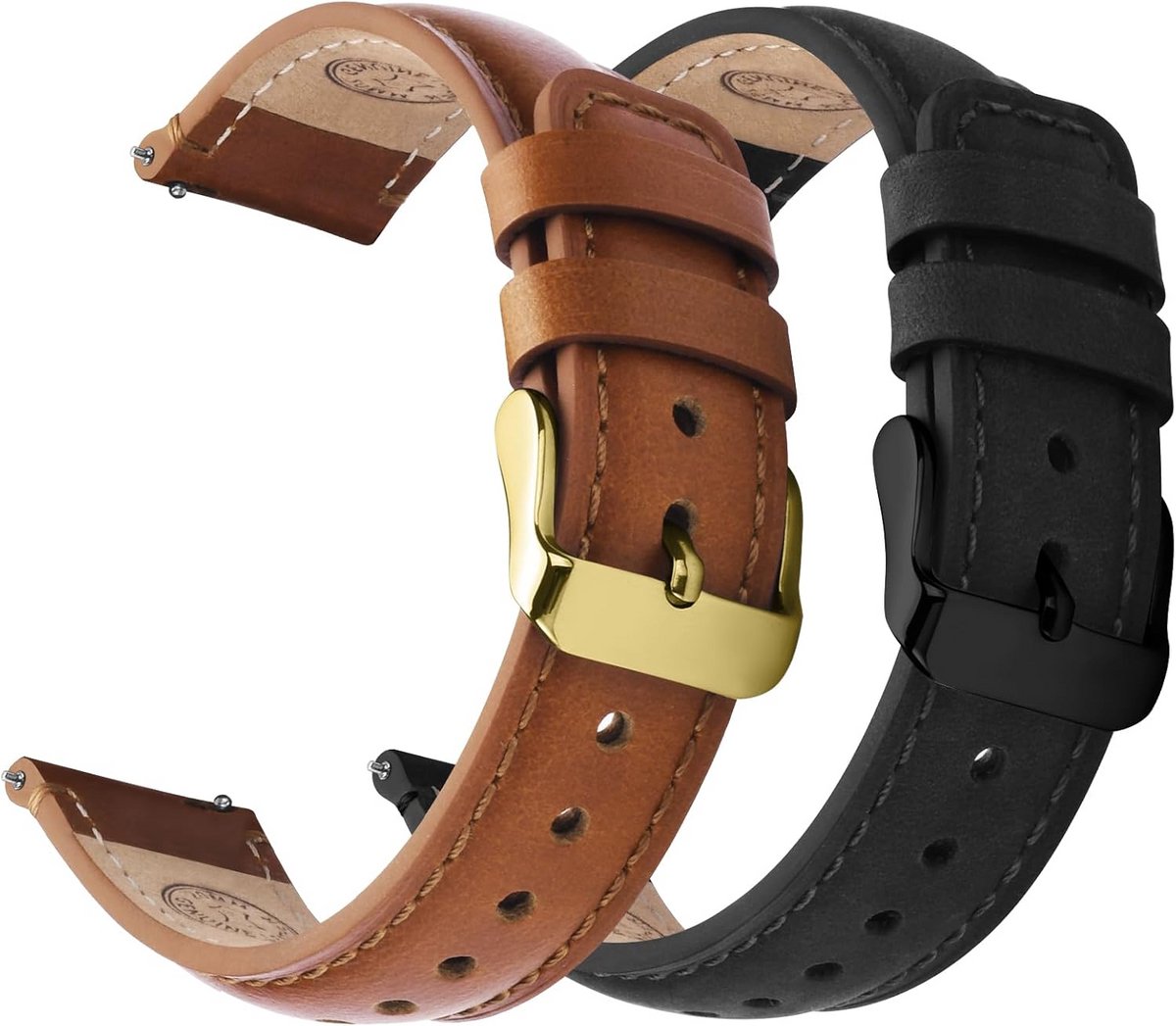 Leren Horlogeband Set 2 Stuks - Quick Release Eenvoudig Verwisselbaar