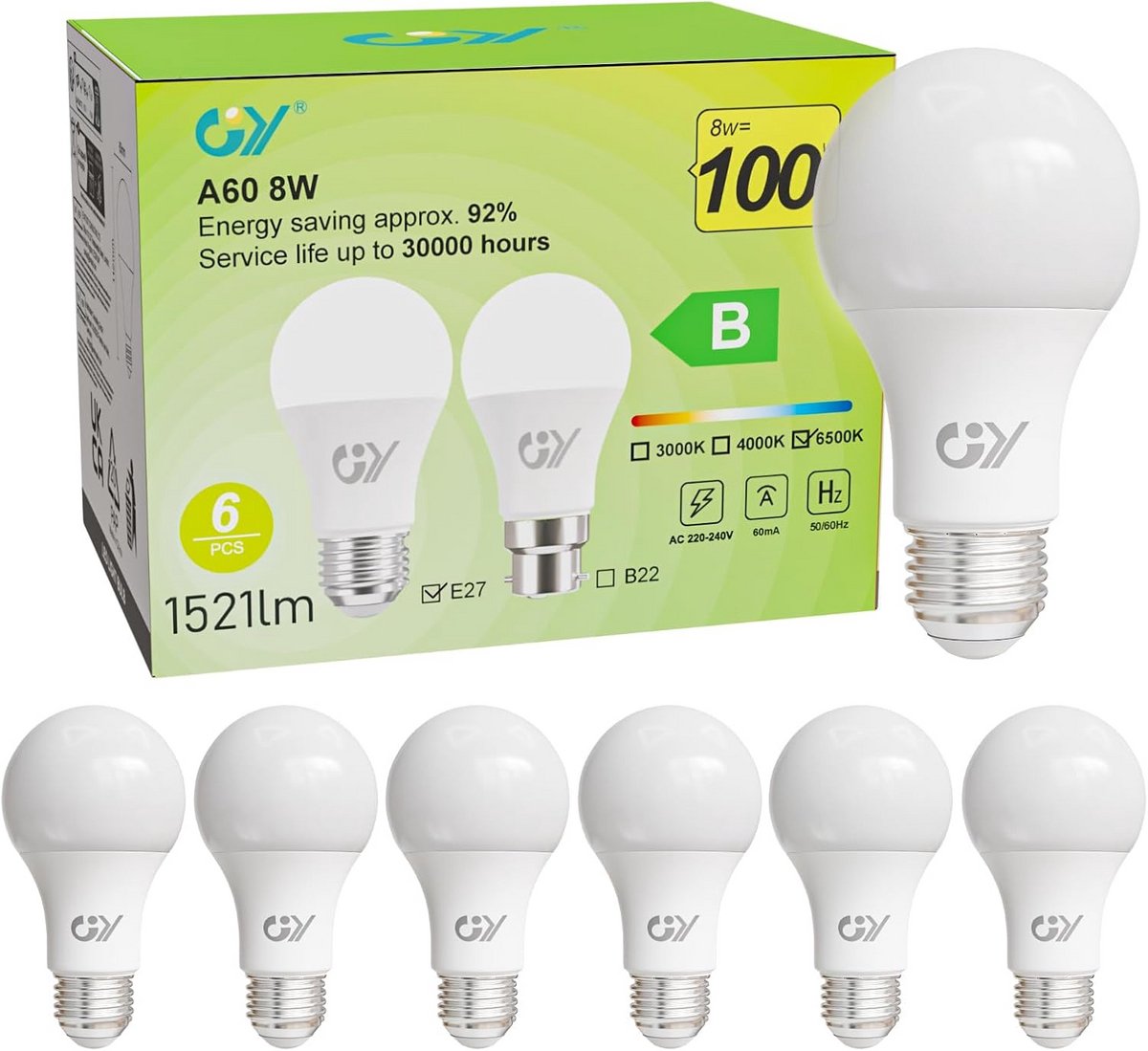 E27 LED Lampen 8W (100W Equivalent) 1521 Lumen Koelwit Set van 6