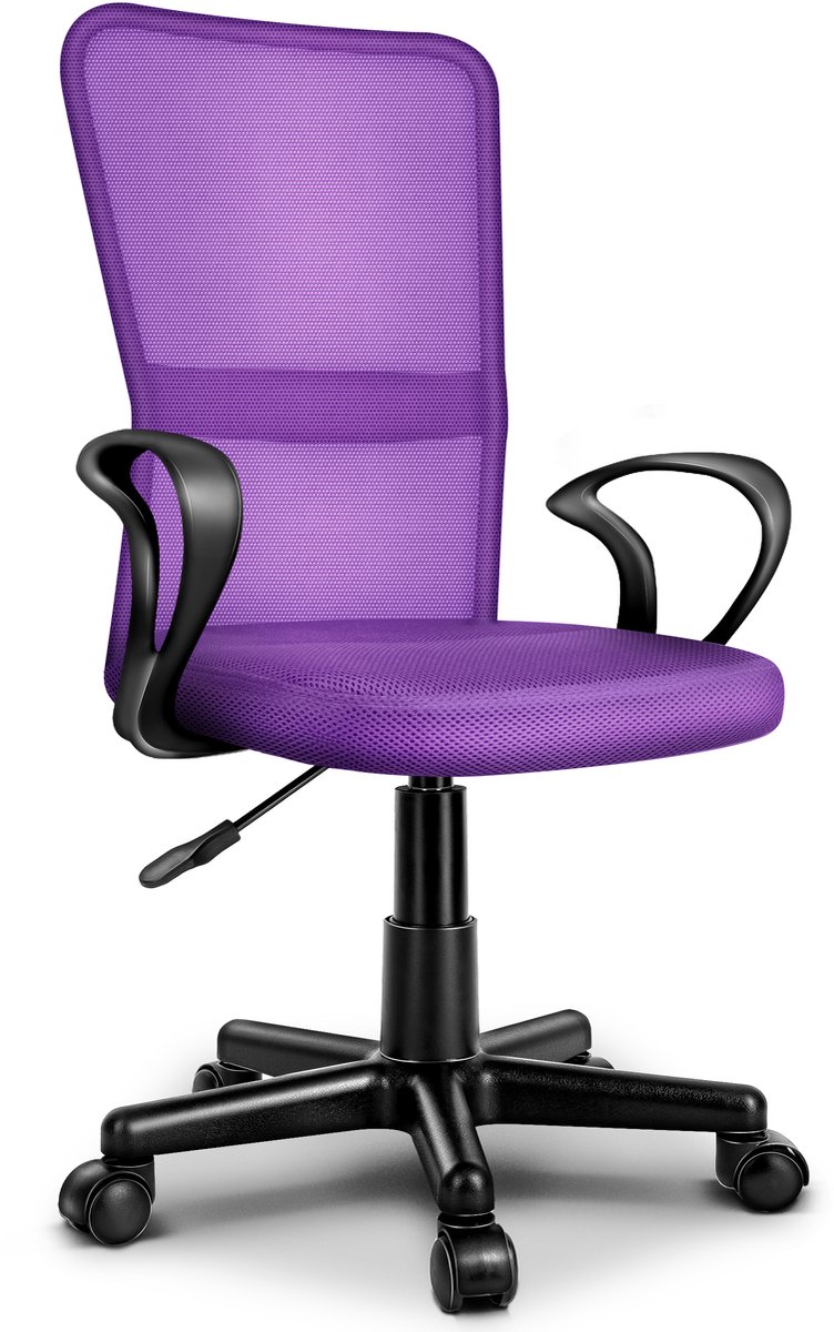 TRESKO® bureaustoel kantoorstoel draaistoel, met kunststof wielen, traploos in hoogte verstelbaar, gevoerde zitting, ergonomische vormgeving, SGS-geteste veer (paars)