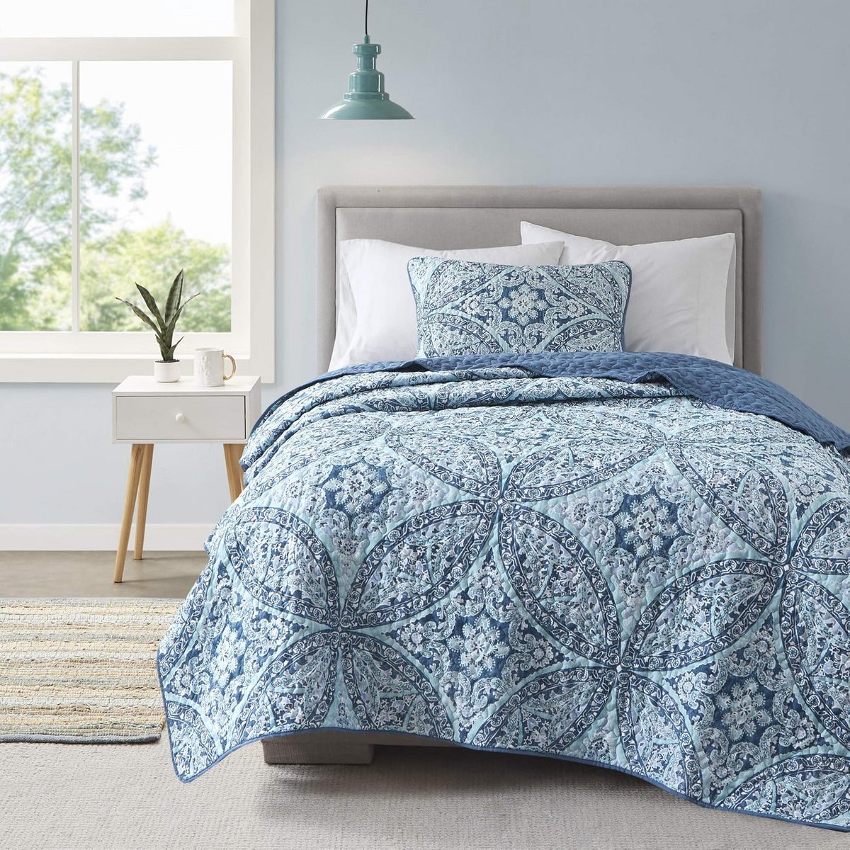 Lichtgewicht Sprei en Omslagdoek Set met Medaillon Patroon voor Twin/Twin XL Bed