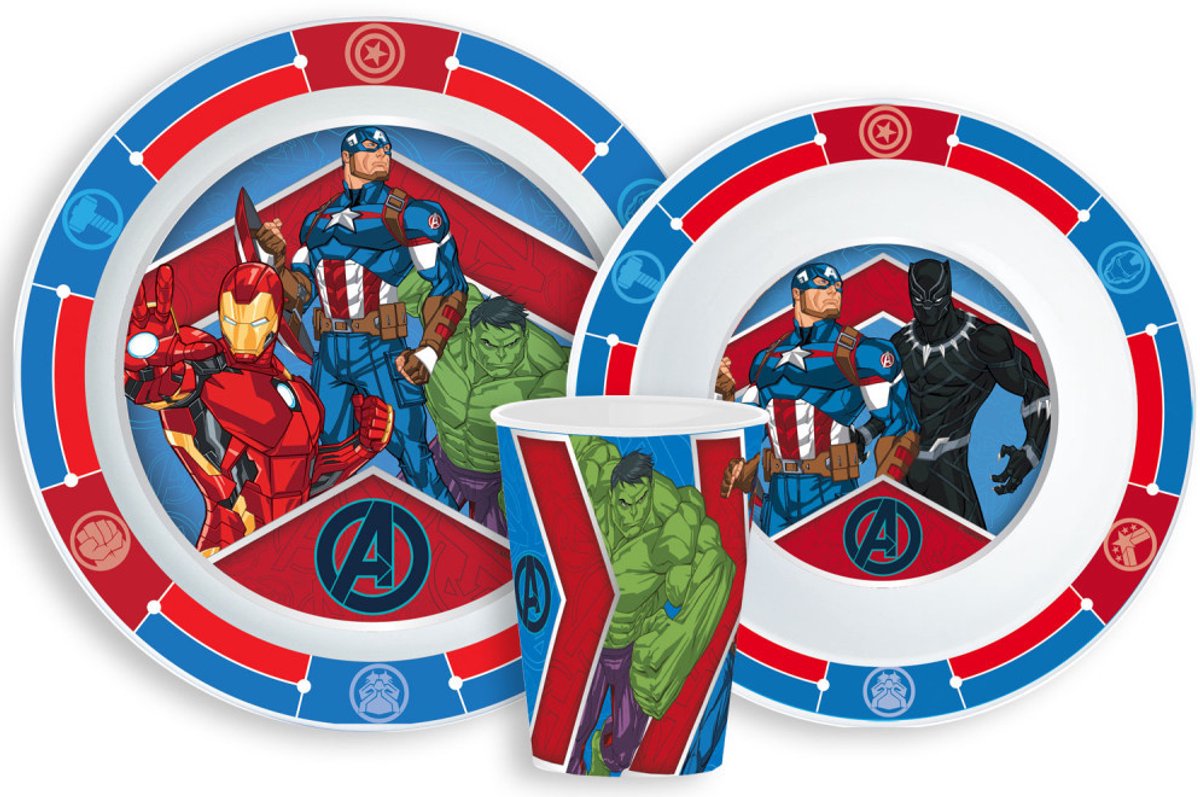 Avengers Serviesset - Beker 260 ml - Diepe kom - Plat bord - 3 stuks - Army - Voor verjaardagen en feestjes - Voor kinderen - Voor jongens
