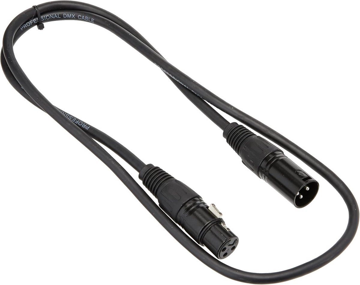 DMX Kabel 3-pins XLR Man - Vrouw Adapter 1 Meter Zwart voor Verlichting