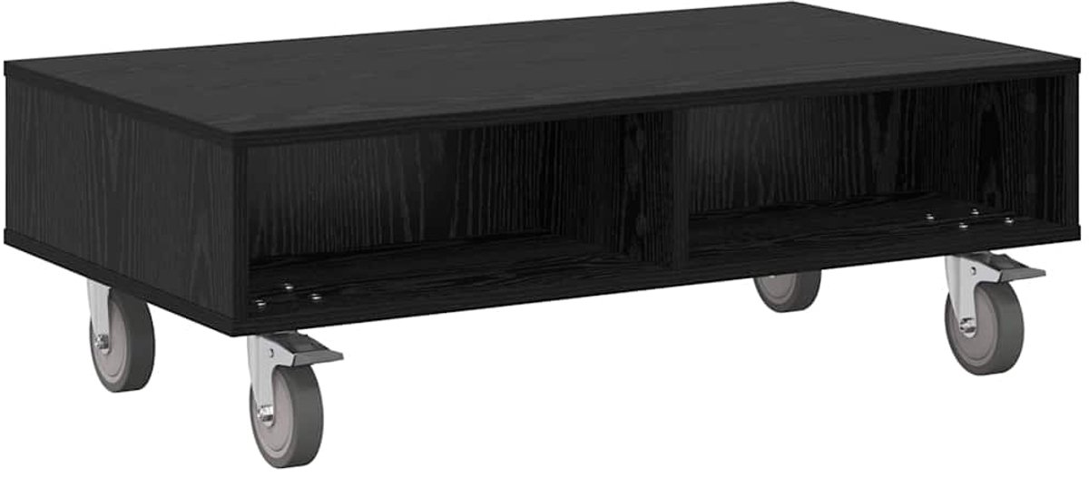 vidaXL Bijzettafel - met - wielen - Zwart - Eiken - 90 - x - 50 - x - 30 - cm - Bewerkt - hout Zwart eiken