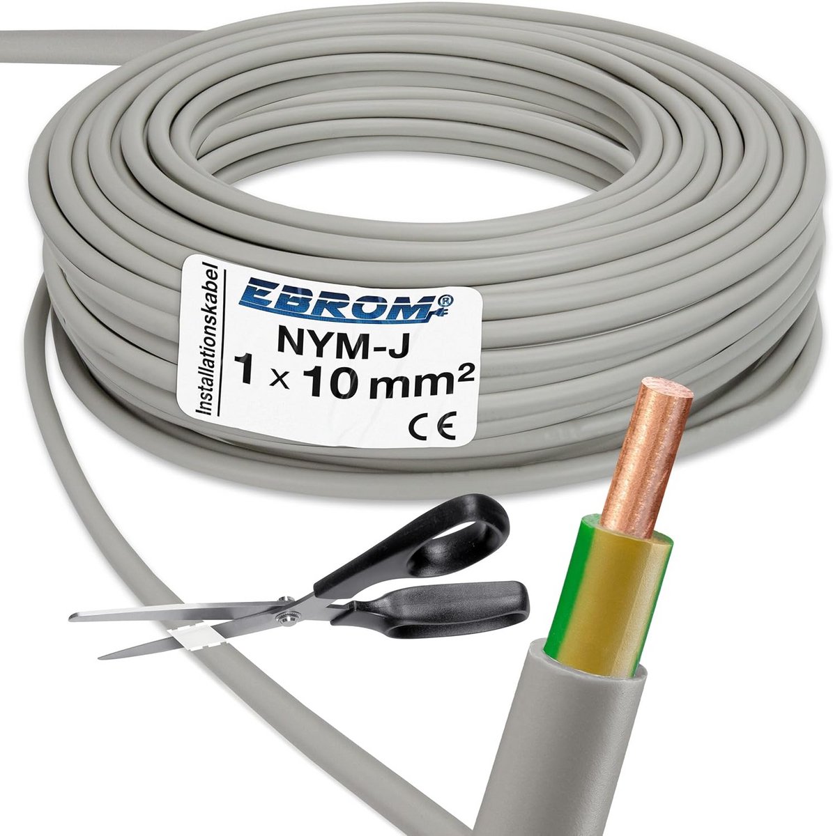 NYM-J Aardingskabel 1x10 mm² Grijs - Vaste Installatie - Per Meter Nauwkeurig Bestelbaar