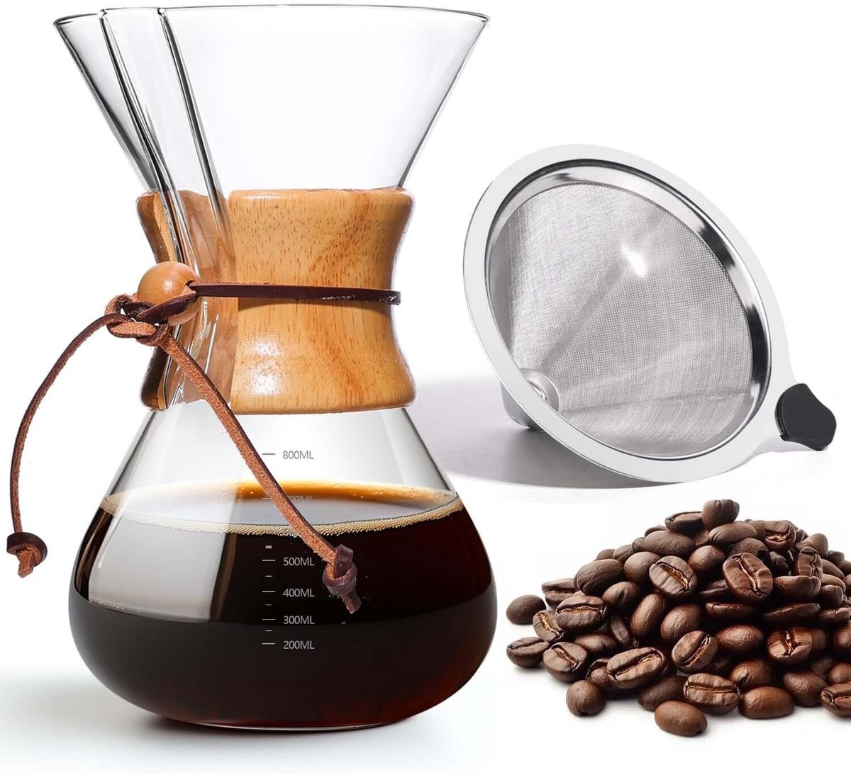 Gigicial Koffiezetapparaat - Filterkoffiezetapparaat met permanent filter en transparante glazen behuizing - 1 stuk - Voor thuisgebruik