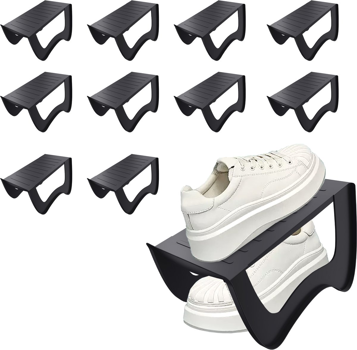 ACXIN Stapelbare - Schoenorganizer Antislip PP Schoenstapelaar Ruimtebesparend Schoenhouder Hal Slaapkamer Schoenopslag - Zwart