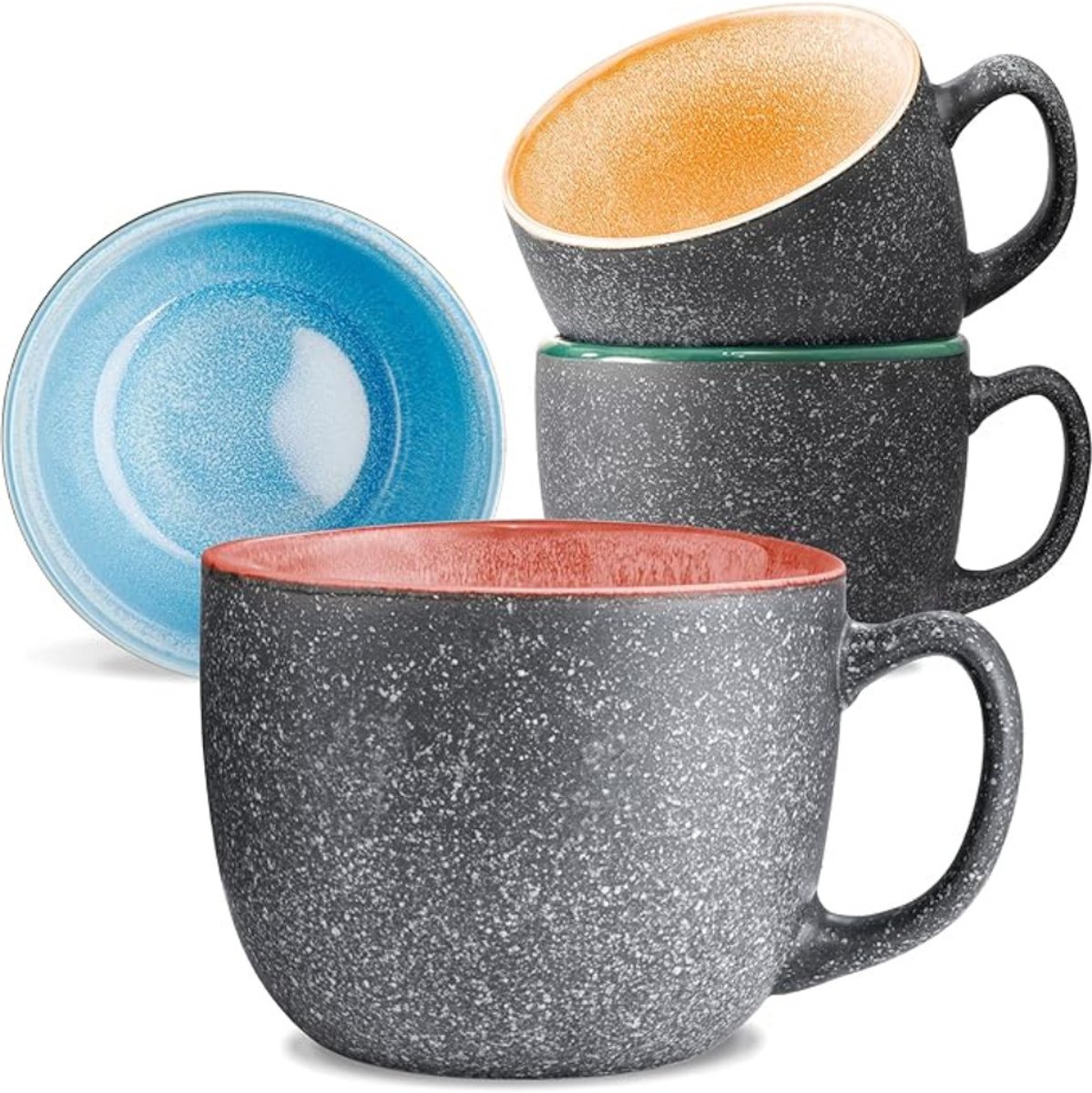 Verte Koffiemok - Keramische Koffiekopjes - Dik Steengoed - Mokken met Handgemaakt Reactief Email - Blijft Lang Warm - Veelkleurig - Set van 4 - 350 ml