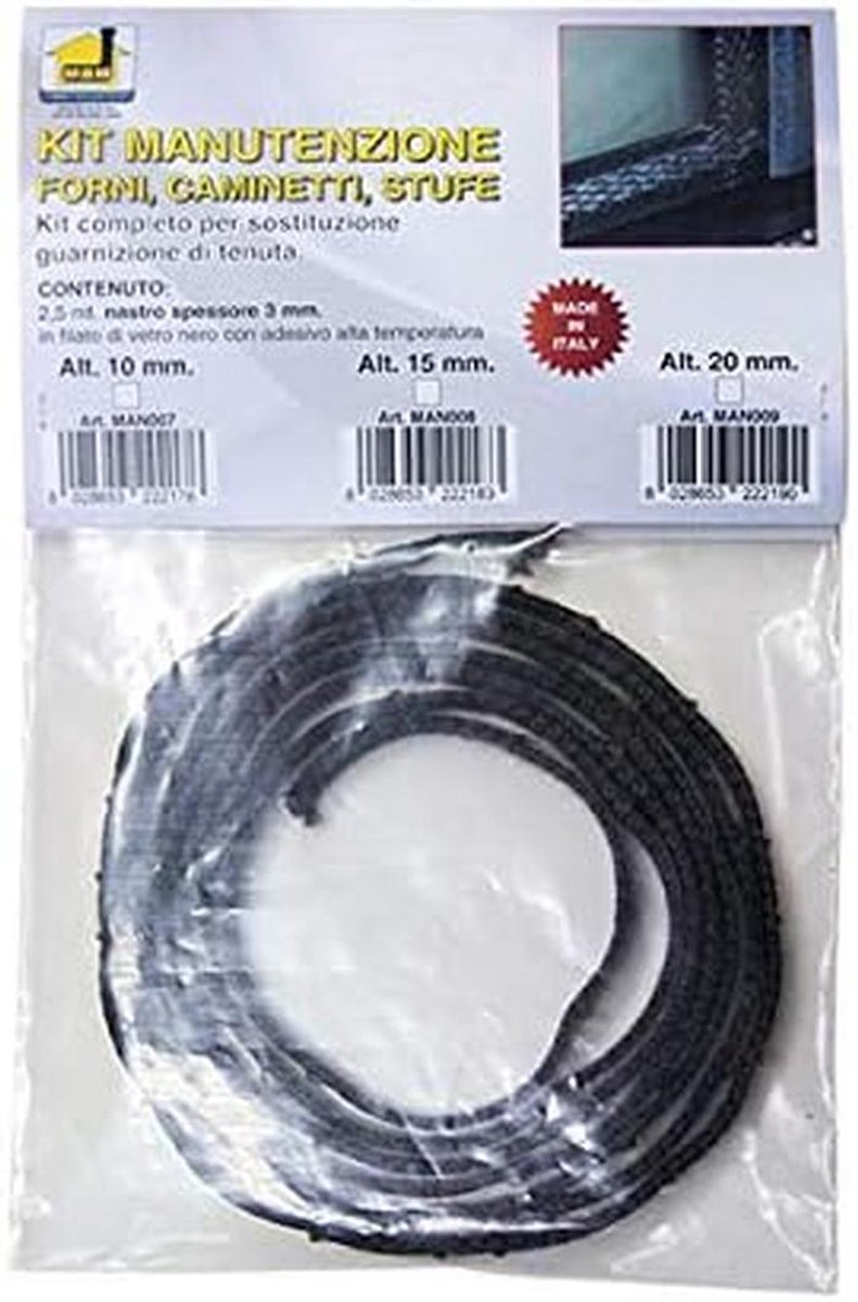 Zelfklevende Glasvezelafdichting voor Pelletkachel en Open Haard 15mm x 3mm, 2.5 Meter