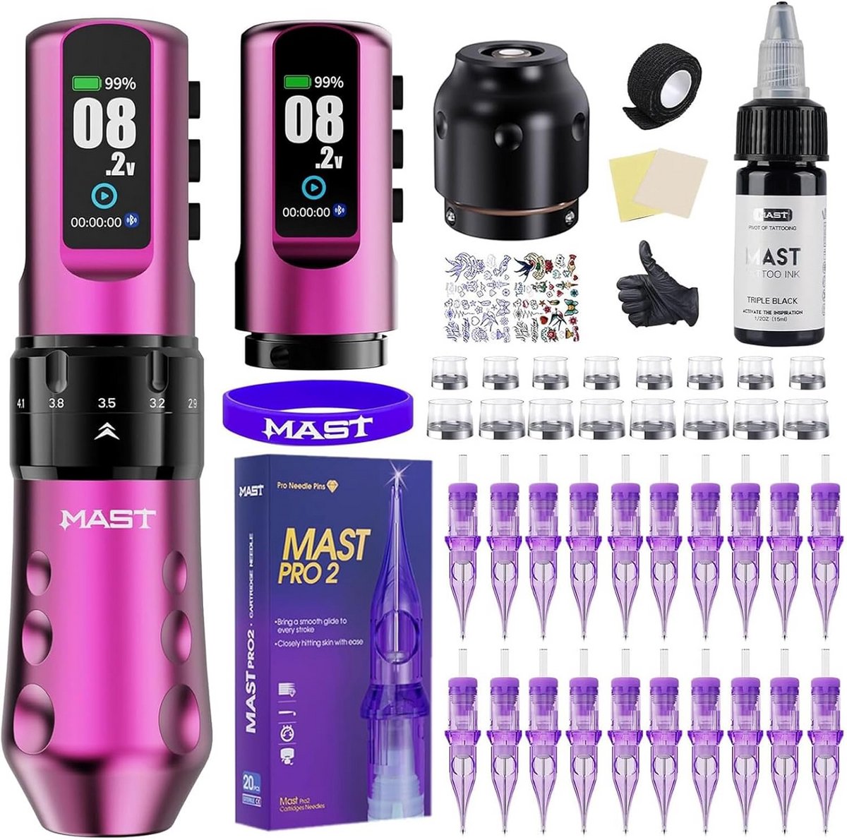 Draadloze Tattoo Machine Set Professioneel & Beginner Inclusief 7 Slagen en Batterij