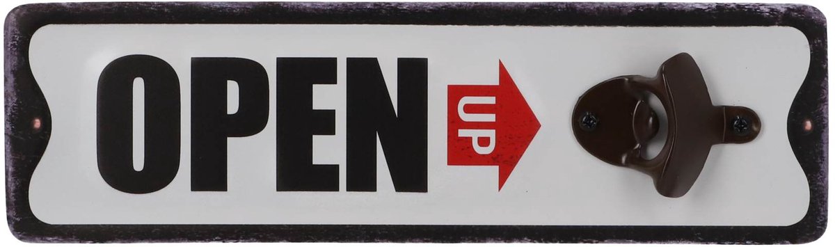 Open Up - Bieropener - Zwart/wit metaal - 10,5 x 36 x 3,5 cm