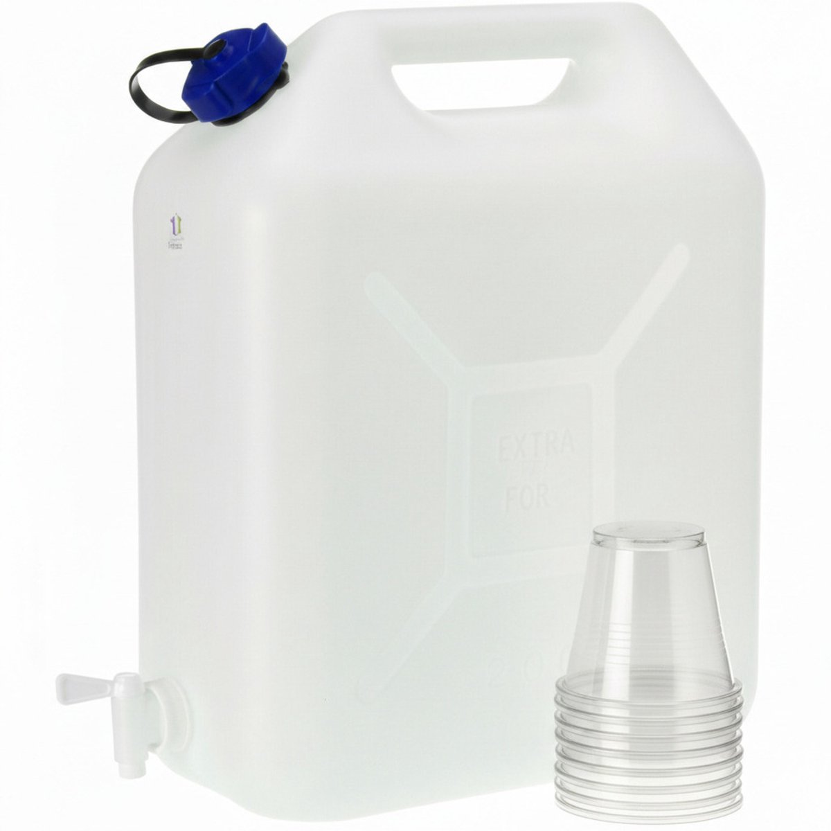 Plasticforte grote water Jerrycan - 21 liter - Kunststof - met kraantje en dop - Water reservoir - camping - 41 x 17 x 44 cm