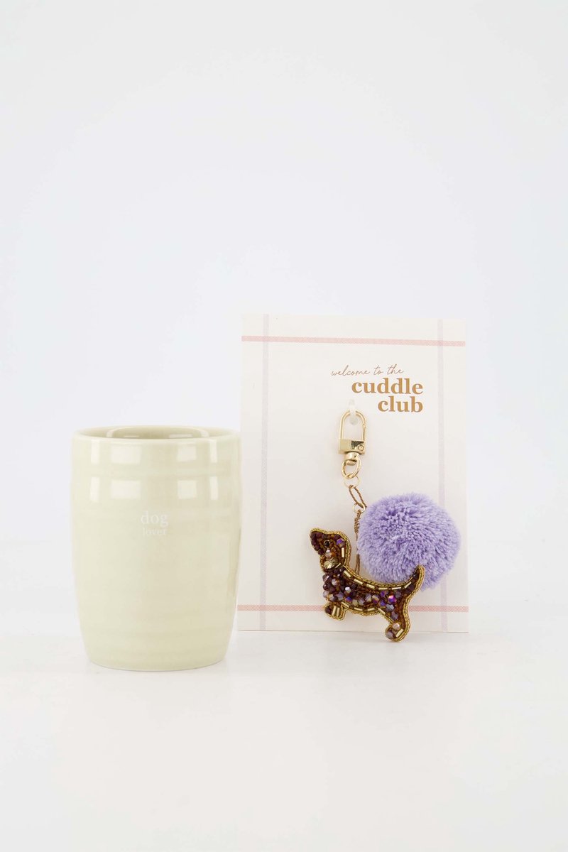 Zusss Cadeauset Koffiemok En Tashanger Dog Lover - Cadeau - Verjaardag 30% Polyester / 30% Glas / 20% PU Leer / 15% Messing / 5% Katoendraad Lila / Zand
