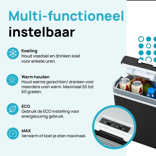 MOA Koelbox Elektrisch 12v 230 volt - 22L - Frigobox - Camping Koelkast - Auto en Camping - Zwart van Merkloos — afbeelding 4