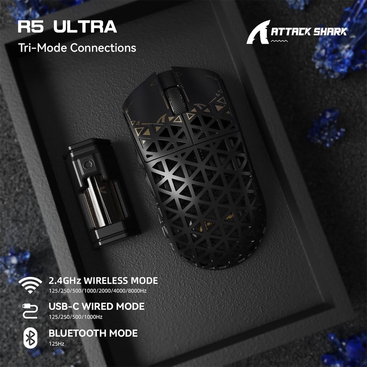 ATTACK SHARK R5 Ultra - Gamingmuis - 8000Hz Pollingsnelheid - Zwart thumbnail 5
