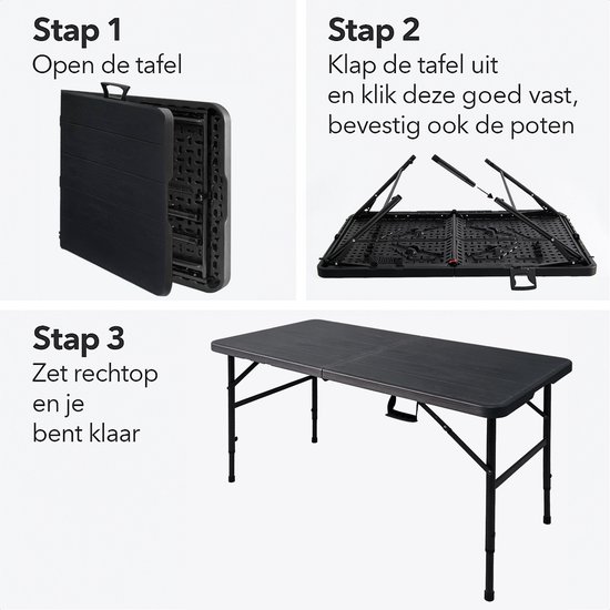 LifeGoods Inklapbare Tafel - 124x61,5 cm - Stevige Klaptafel - Weerbestendig - Inklapbare eettafel - Campingtafel - Vouwtafel voor Binnen en Buiten - Zwart houtnerf van Merkloos — afbeelding 2