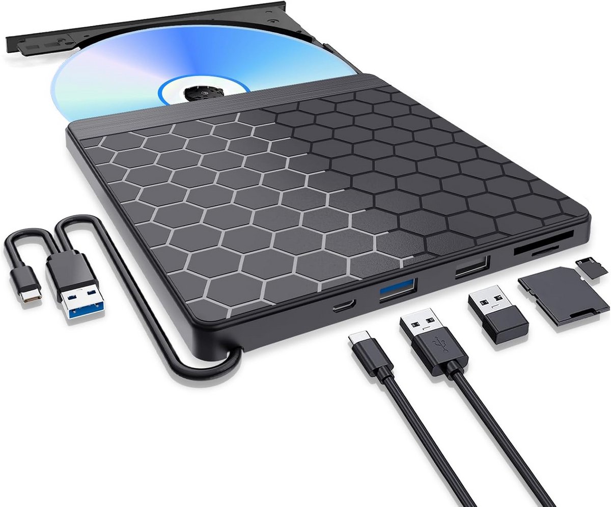 Externe CD/DVD Brander met USB 3.0, SD/TF Kaartlezer en Extra USB Poorten