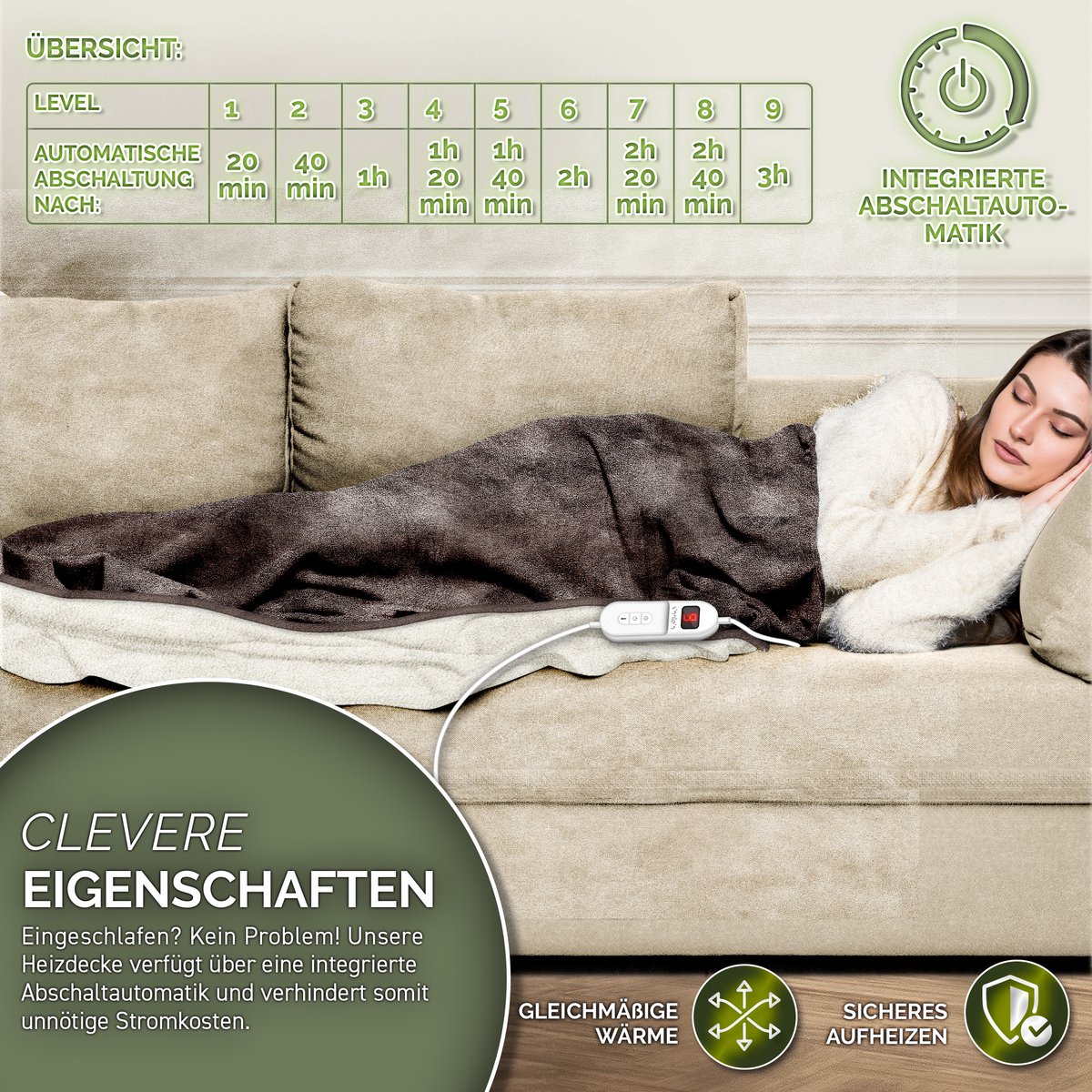 Sinnlein Elektrische Deken 200 x 180 cm met 9 - afbeelding 2