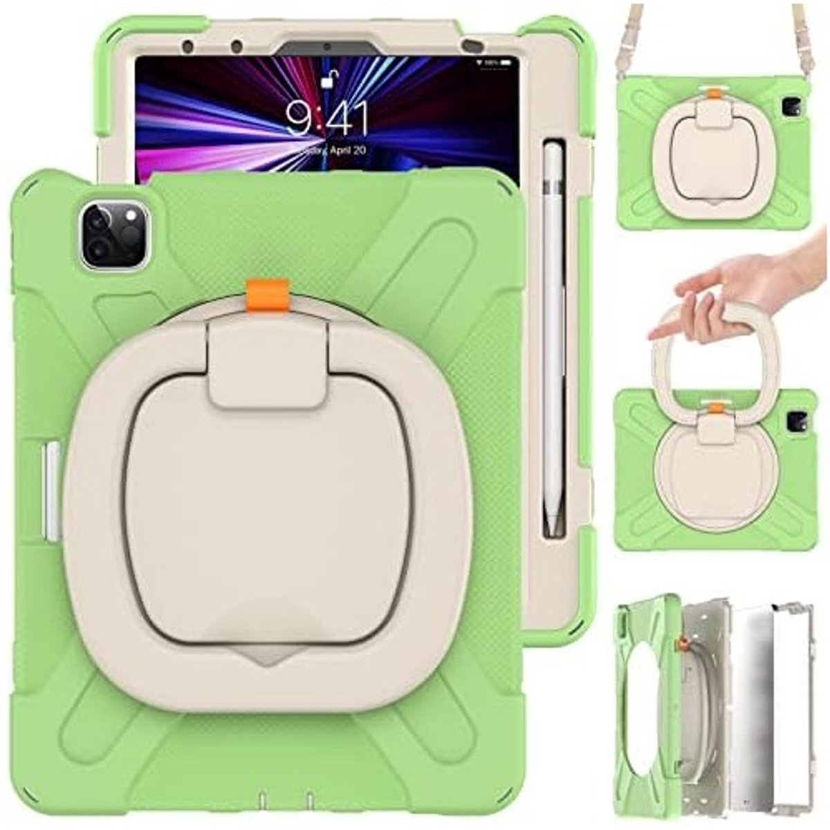 Beschermhoes voor iPad Pro 11 inch (2018/2020/2021) - 360° draaibaar, penhouder, schokbestendig met greep en schouderriem