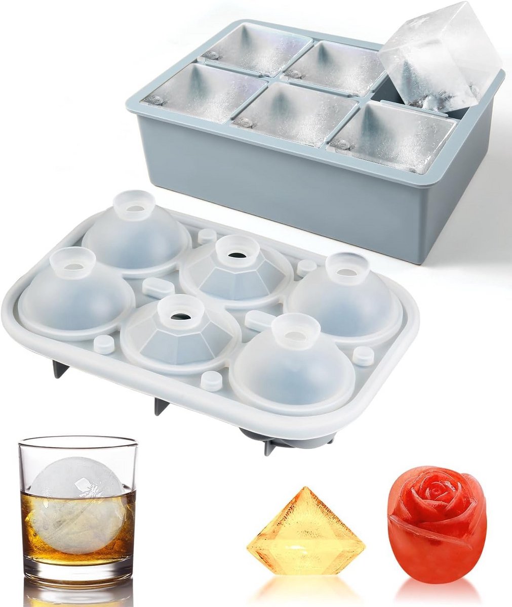 Set van 2 IJsvakjes met Deksel voor Vriezer - Grote Siliconen Mal voor Whisky, Cocktails en Drankjes