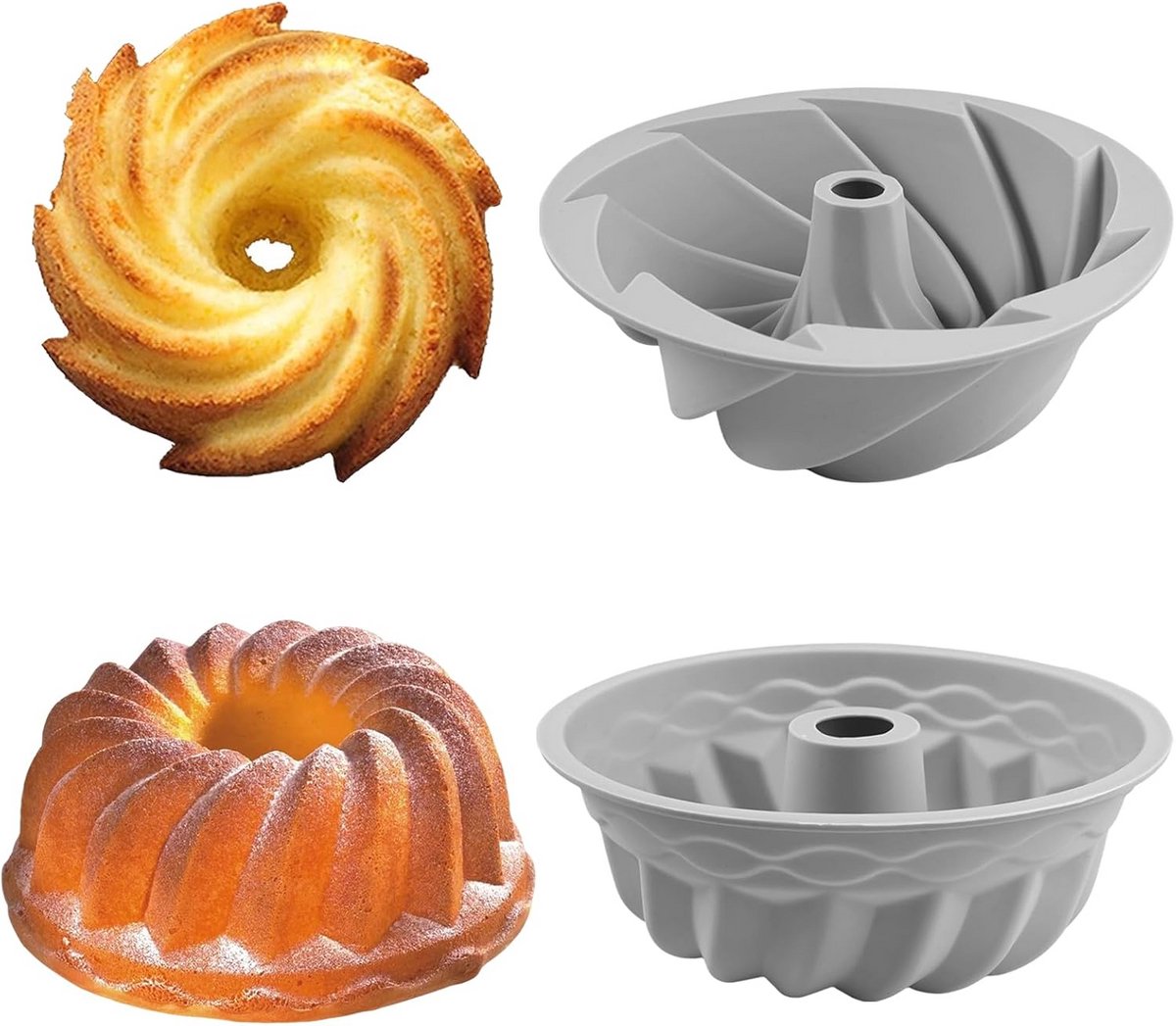 Set van 2 Siliconen Bakvormen voor Mini Turban Taart en Brood 16 cm