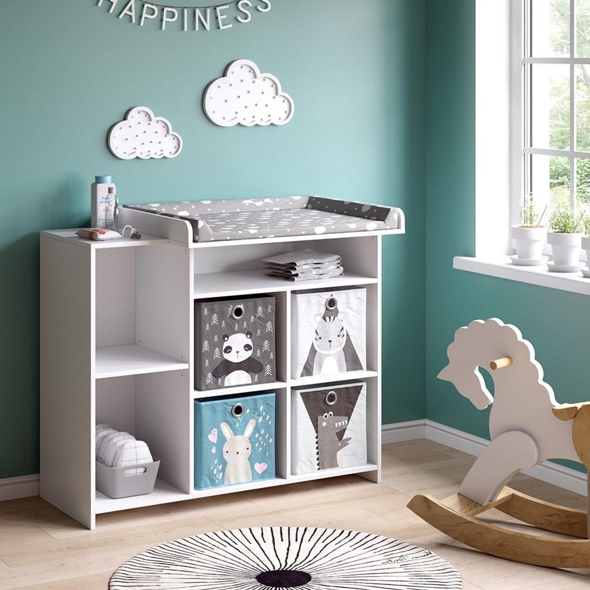 Commode Wit met 4 Opbergboxen voor Babykamer