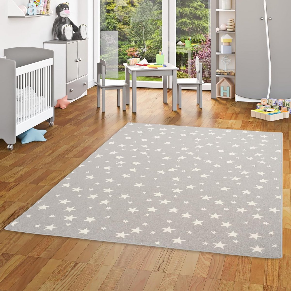 Kinder Tapijt - Speeltapijt Sterren - Spelen en Ontdekken - Zacht voor Vloeren - 80x200 cm - Grijs