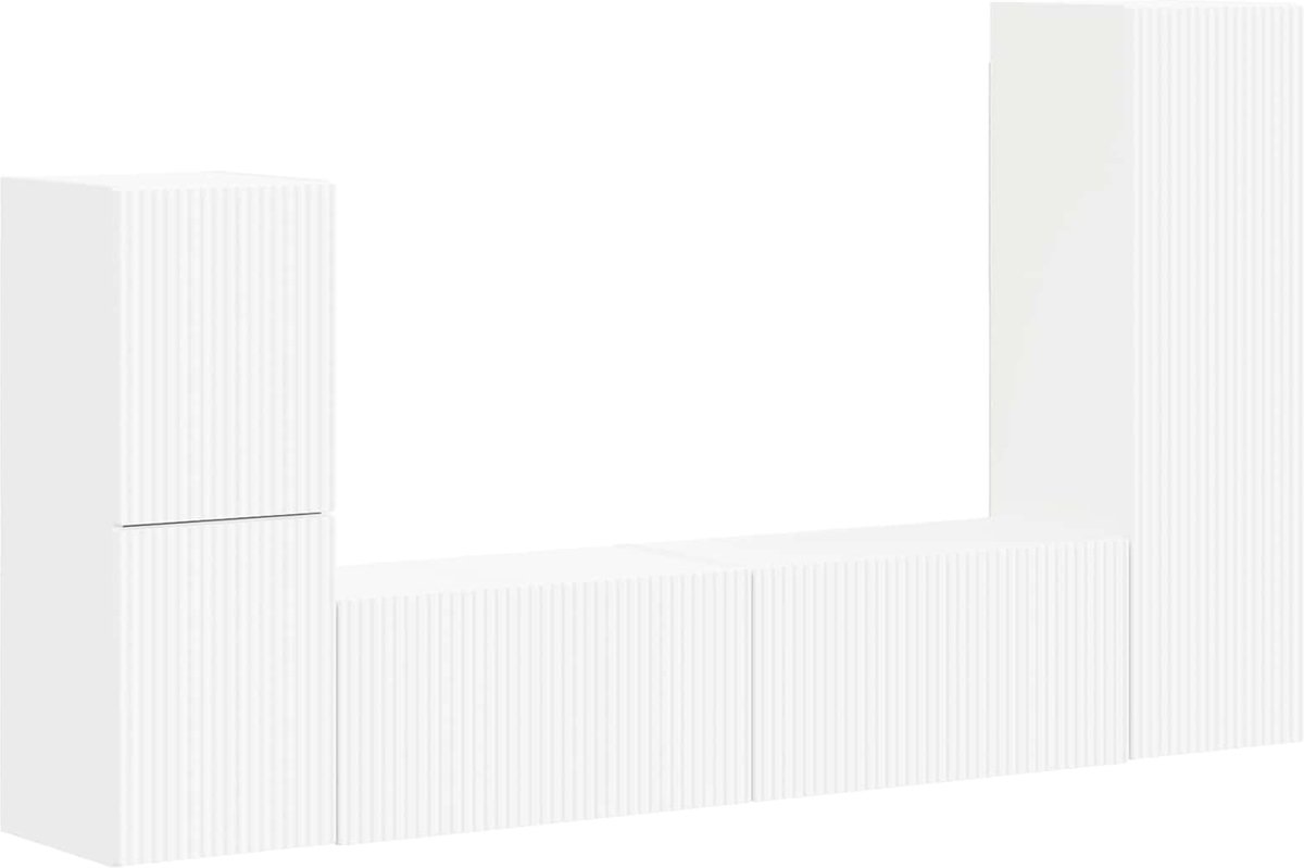 vidaXL - Tv-meubelset - Wandgemonteerd - 4 - pcs - Wit - Bewerkt - hout