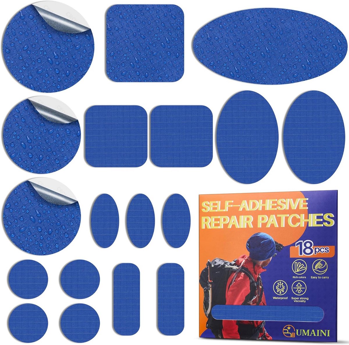 Zelfklevende Reparatiepatches Nylon voor Waterdichte Jassen en Tenten - 18 Stuks