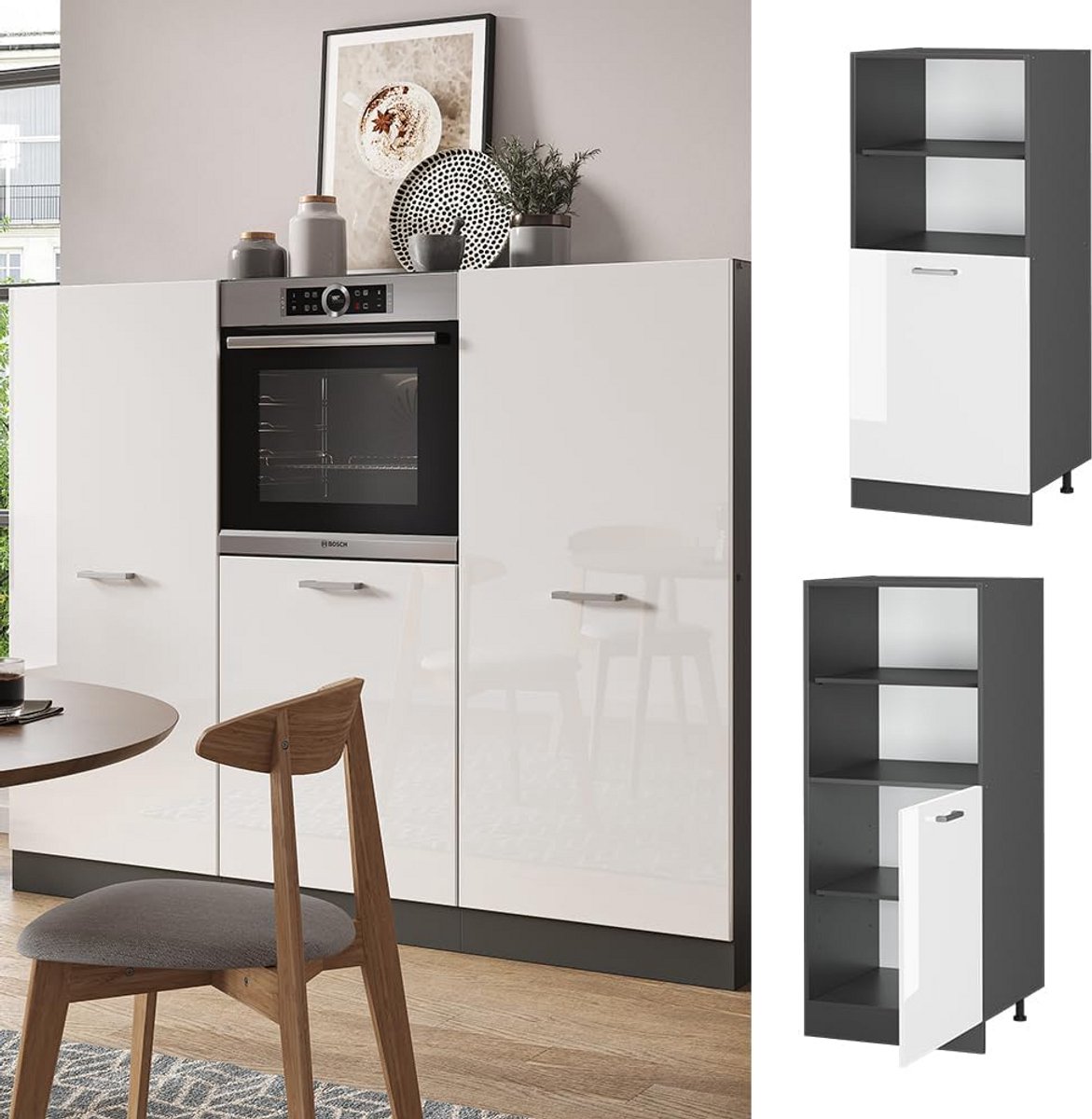 Ovenombouwkast 60 cm Hoogglans Wit/Antraciet - Modulair Keukenkast