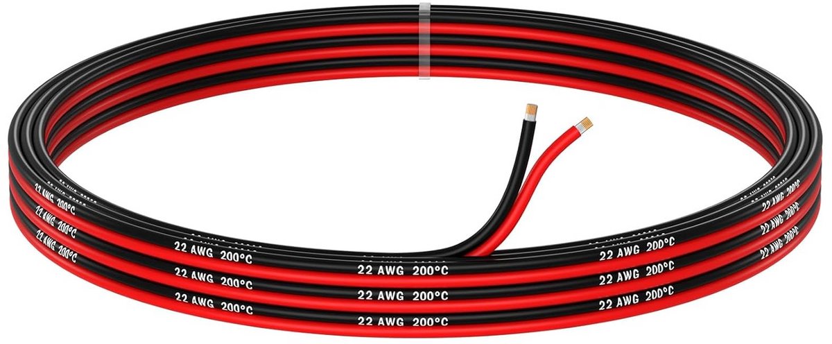 22 AWG Siliconen Draad Parallel 2-aderig 5m Rood Zwart Vertind Koper voor LED en Audio