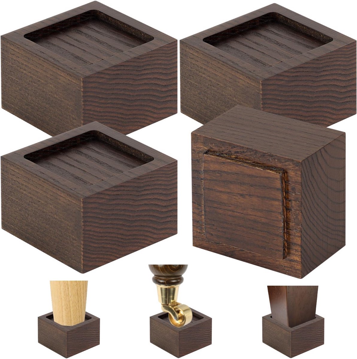 Verstelbare Houten Meubelverhogers Set van 4 - Verhoogt Hoogte met 5 cm