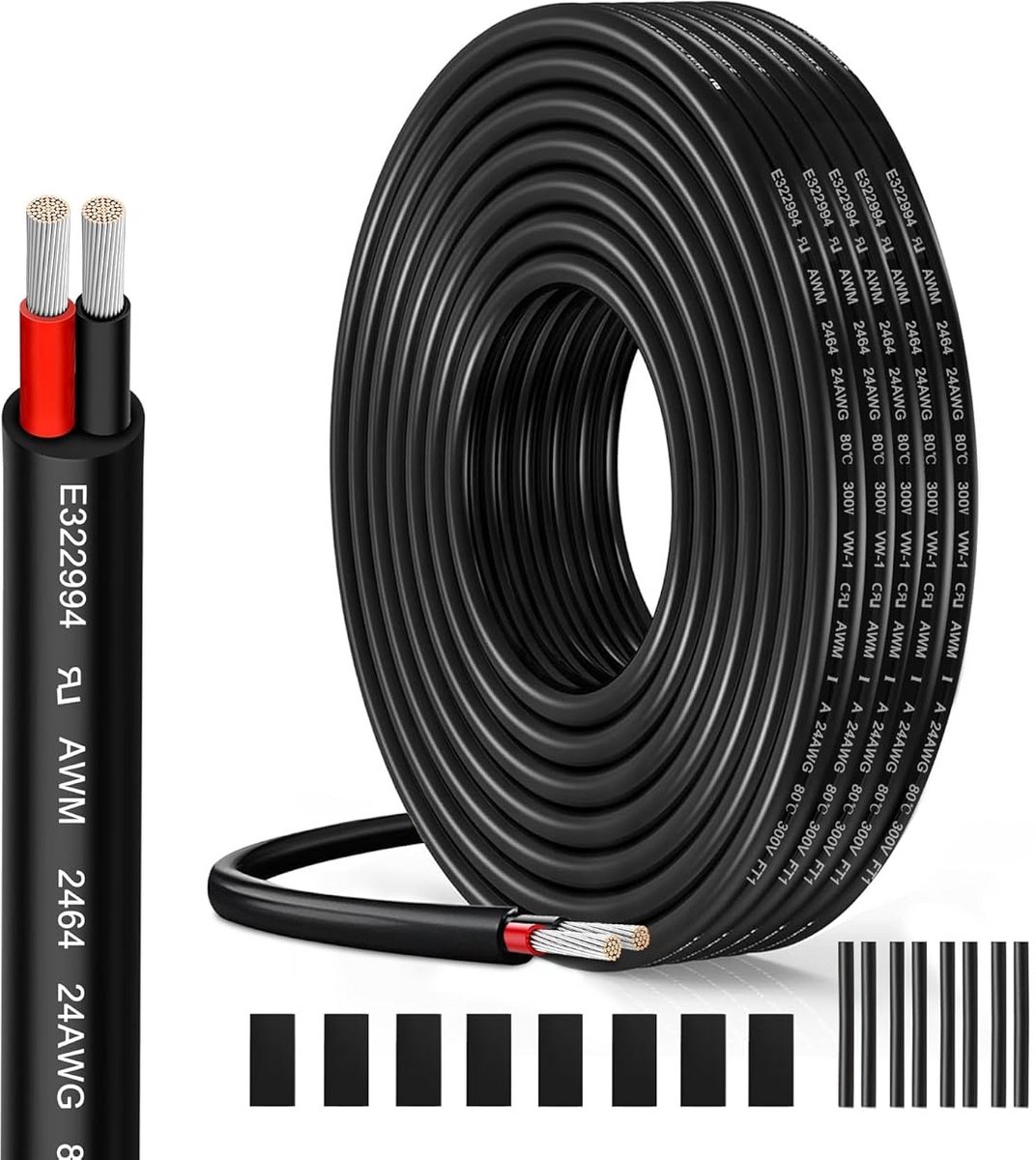 Flexibele 2-aderige elektriciteitsdraad 5 meter 24 AWG Vertind Koperkabel 300V