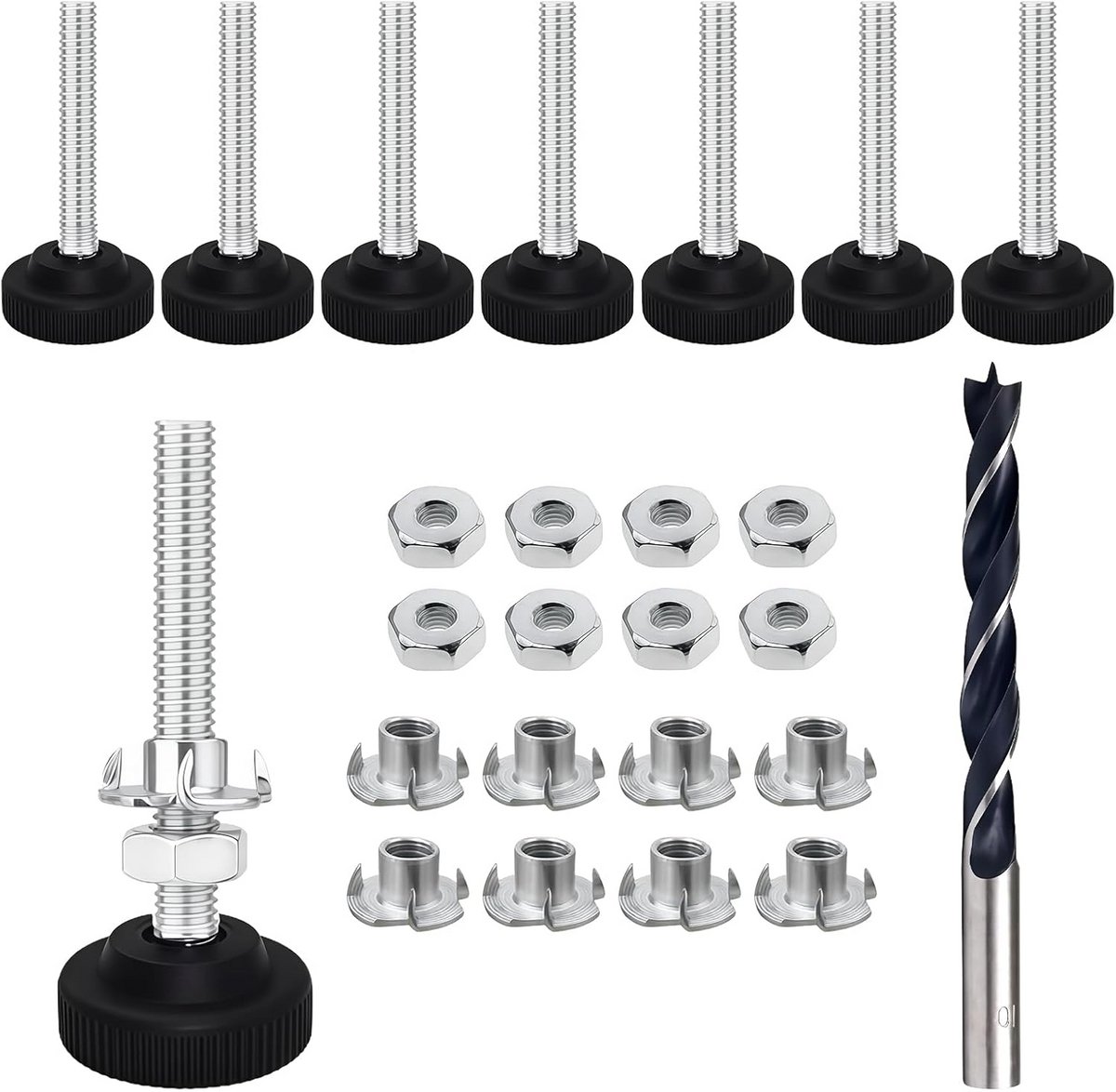 8 Stuks Verstelbare Levelingspoten voor Meubels M8 x 85 mm met Antislip Rubber