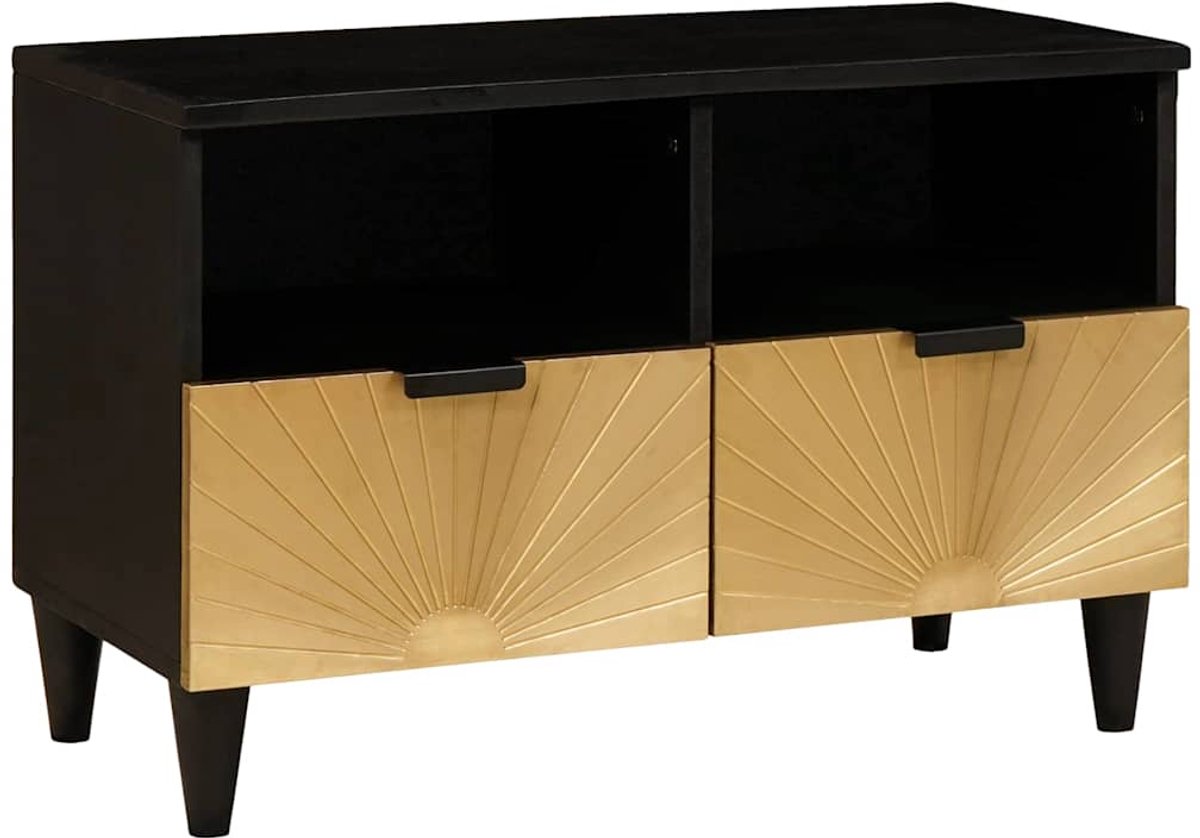 vidaXL - TV - Kast - met - lade - Zwart - en - Goud - 70 - x - 33 - x - 46 - cm - Bewerkt - hout