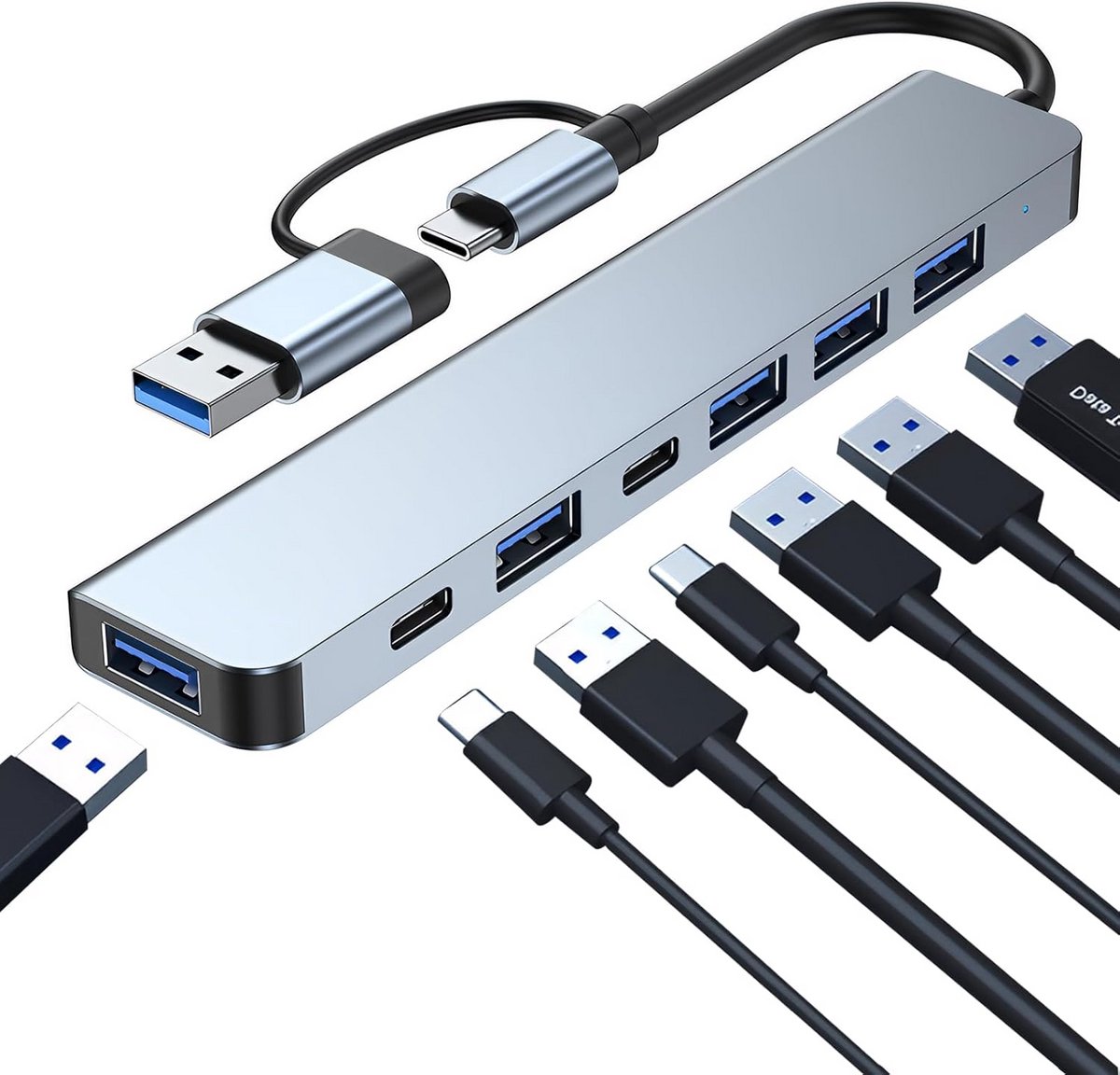 Veelzijdige 7-in-1 USB-C Hub met USB 3.0 en 4x USB 2.0 Poorten