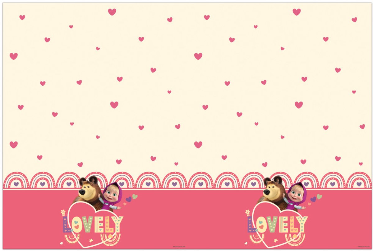 Masha en de Beer Sweet Heart plastic tafelkleed 120x180 cm