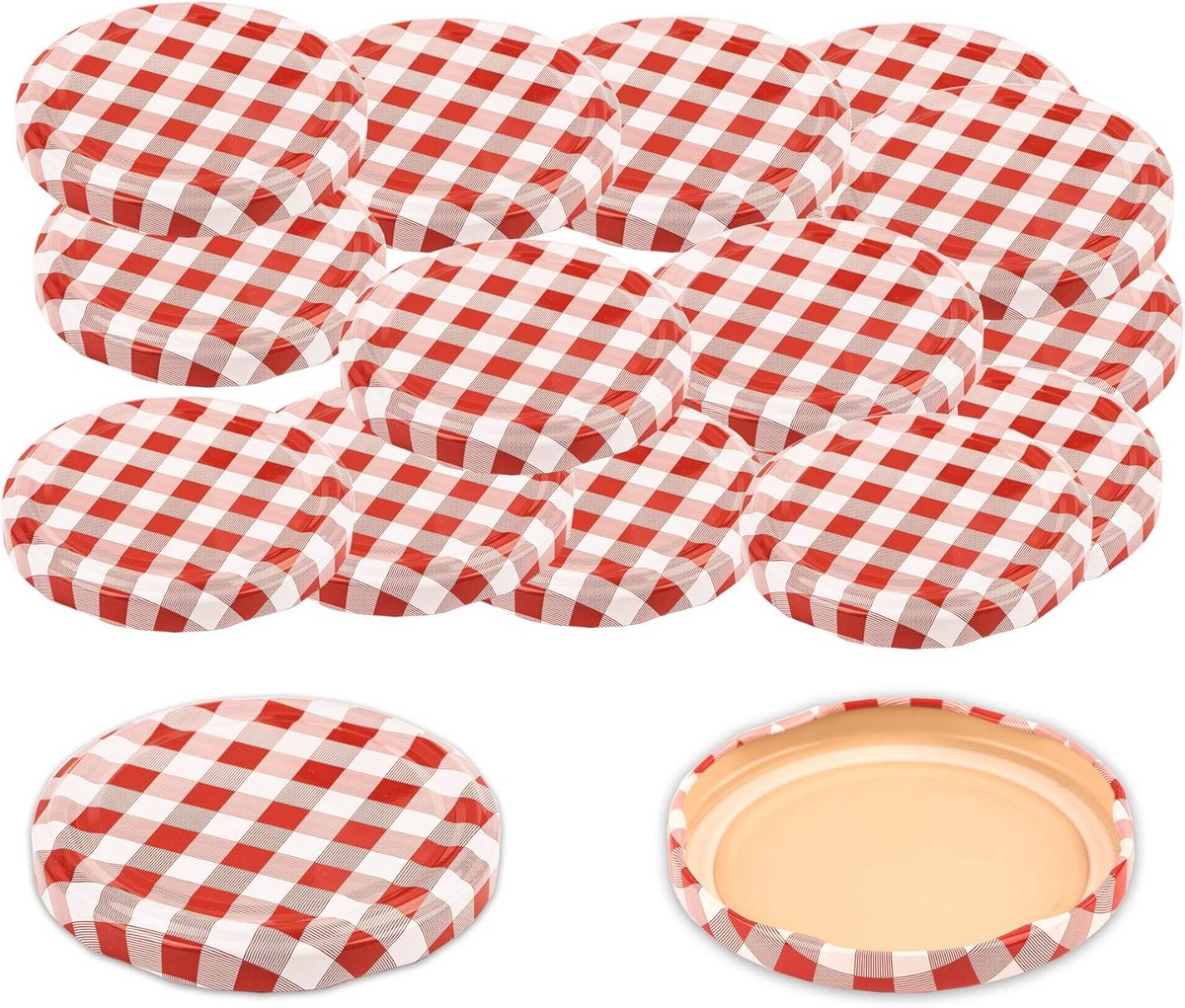 50 Stuks Schroefdeksels 82mm Rood-Wit Geruit voor Inmaakpotten