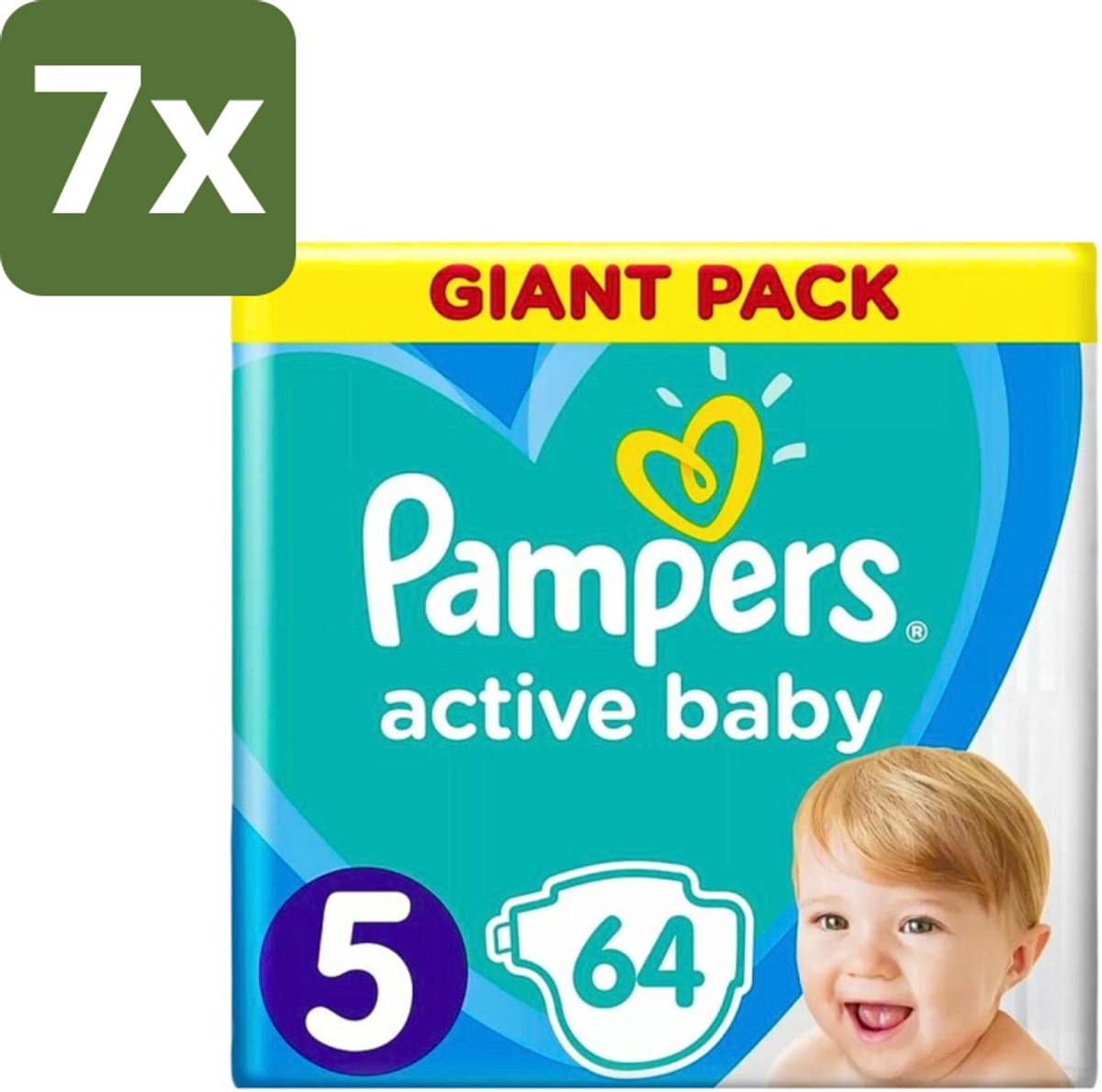 Pampers - Active Baby - Luiers - Maat 5 (11-16 kg) - Zachte Pasvorm - 64 Luiers - Bulkverpakking - 7 stuks