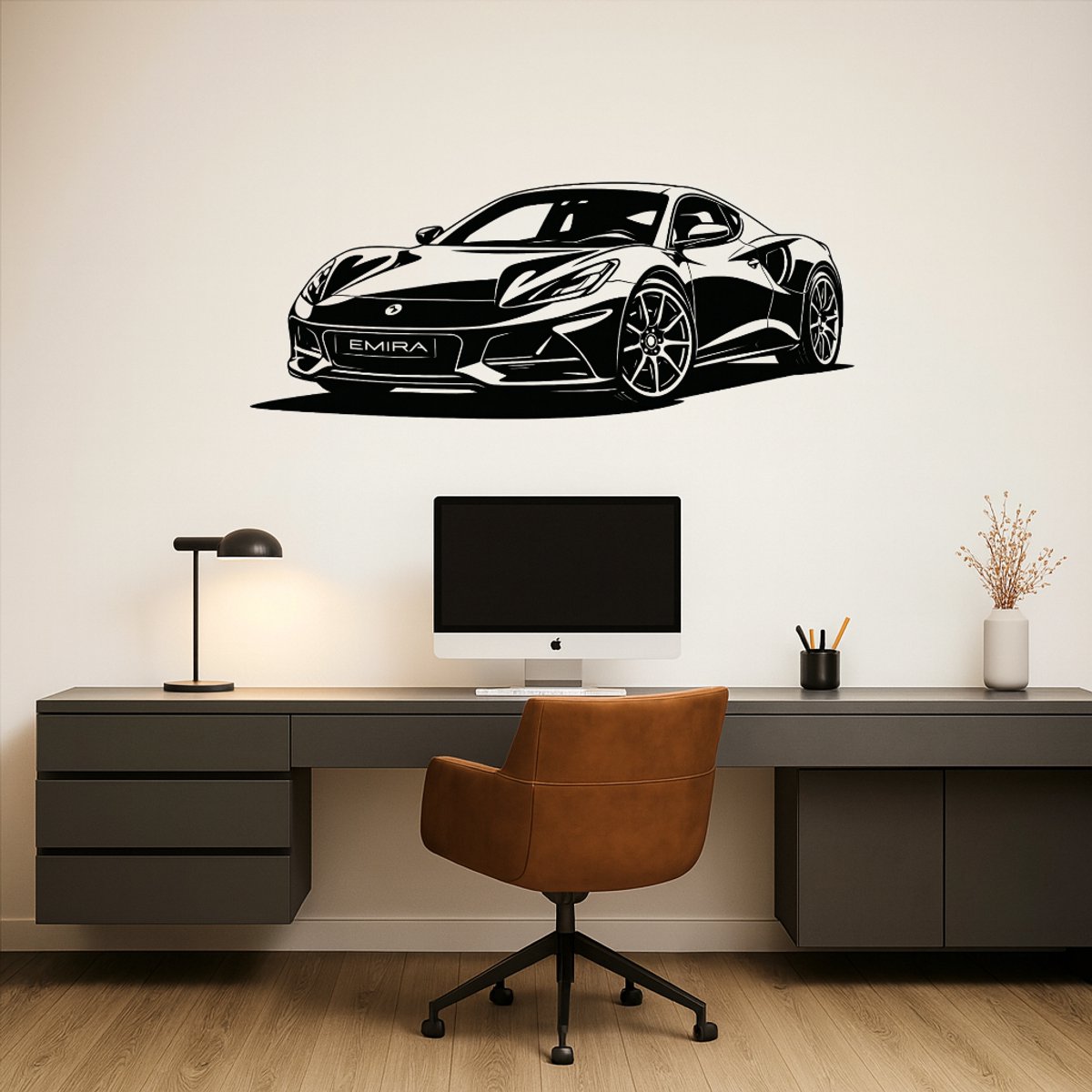 BR2Laser Lotus Emira – Wanddecoratie – Lasergesneden Hout – Autokunst – 75 cm Breed