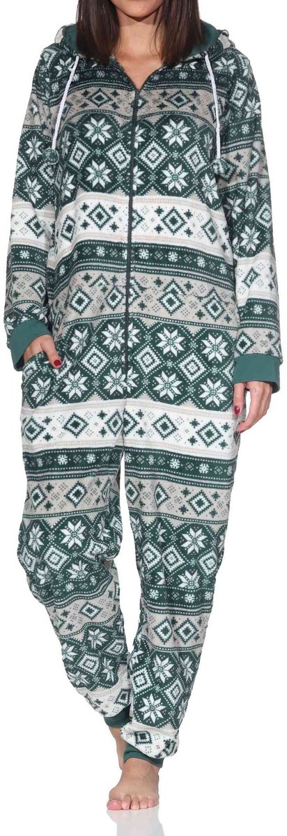 Normann Damespyjama-jumpsuit in Noorse stijl, gemaakt van heerlijk warme koraalfleece. grün