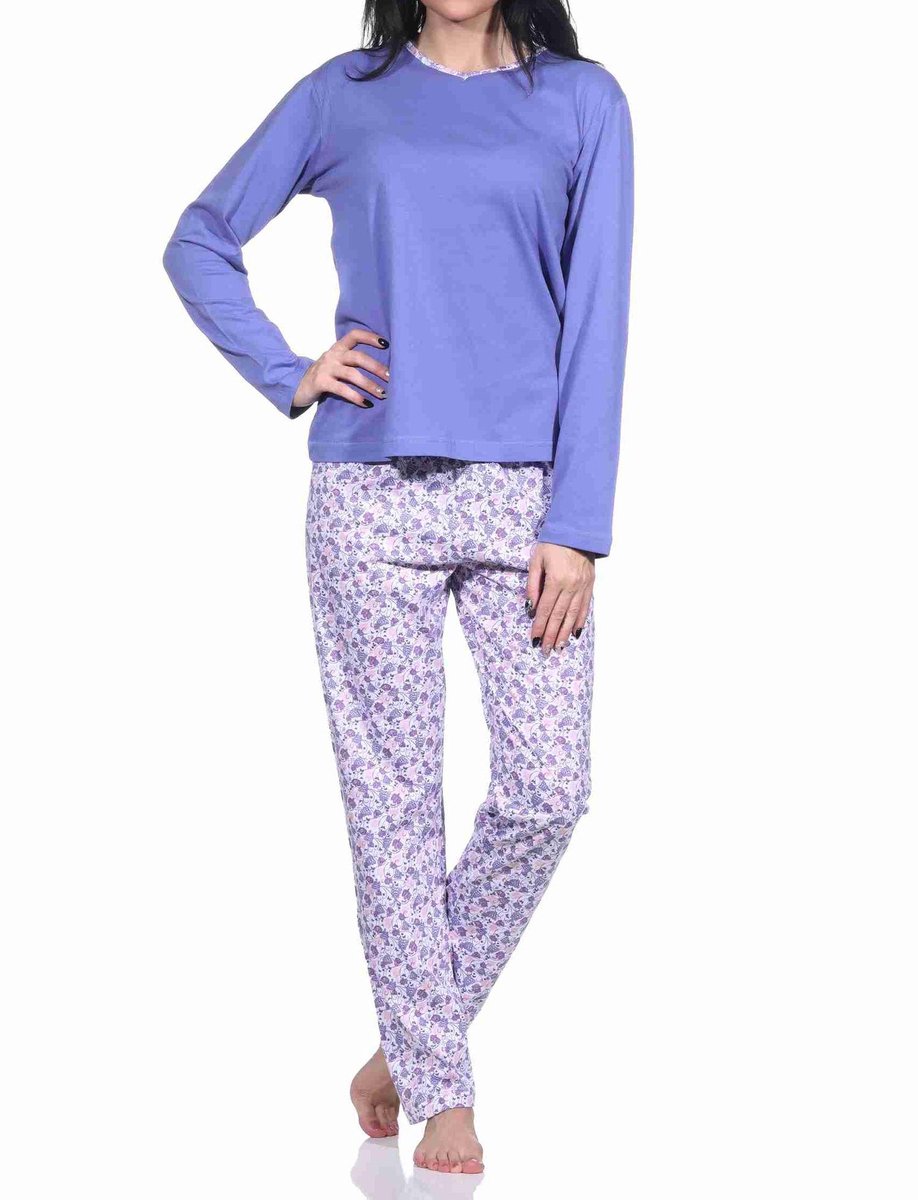 Elegante damespyjama met lange mouwen en allover bedrukte broek - 222 201 10 780
