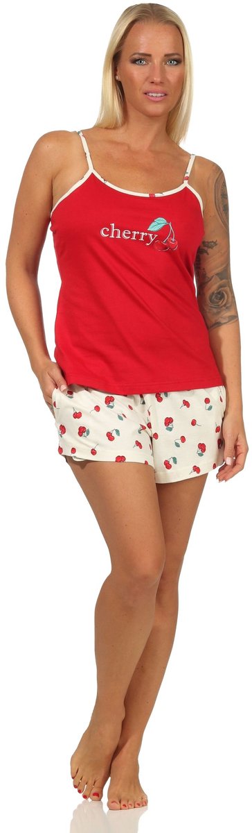 Normann Leuke mouwloze dames pyjama korte pyjama met kersen als motief - 112 206 90 535 rot